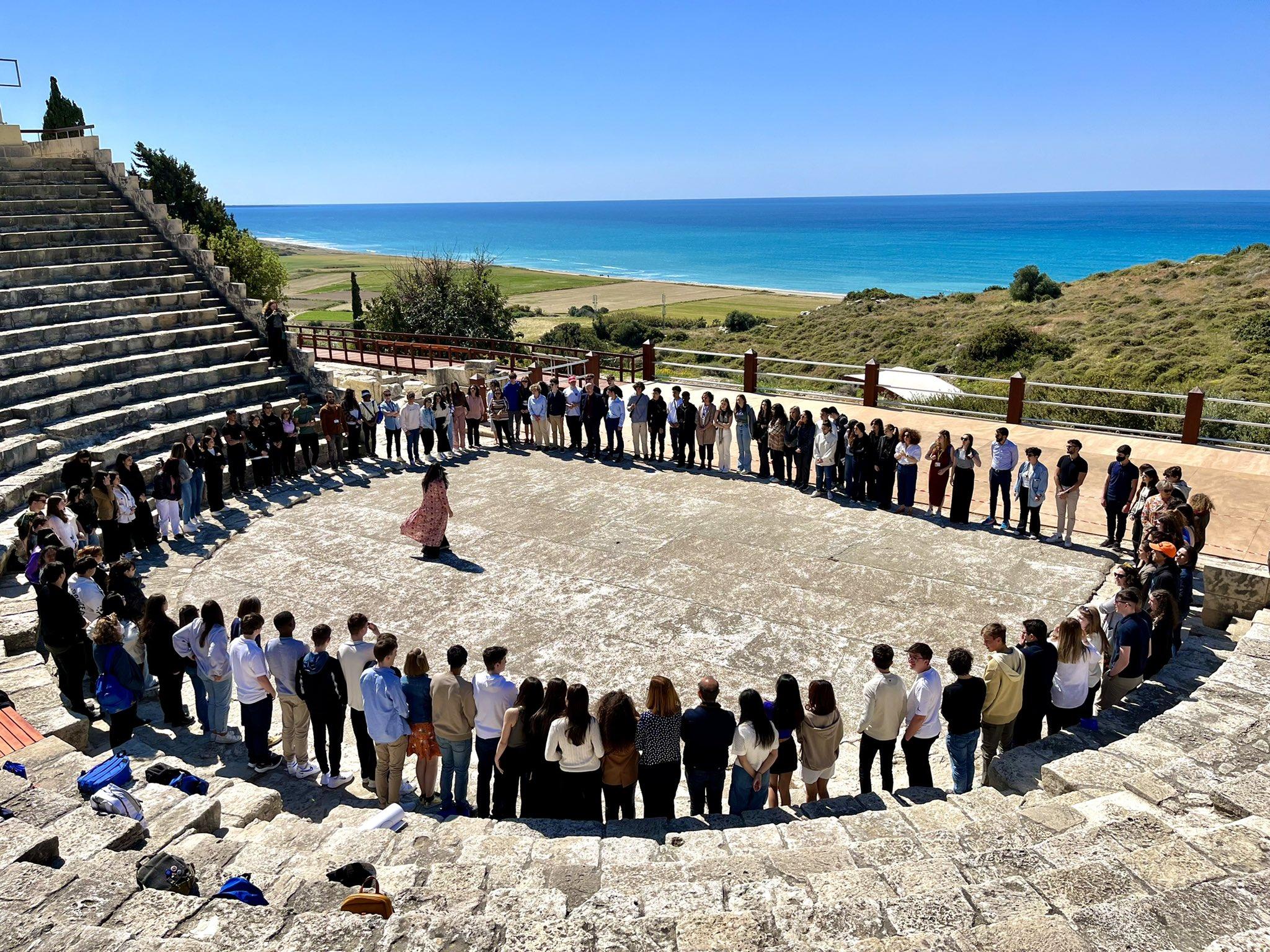 students at amphitheatre in Cyprus